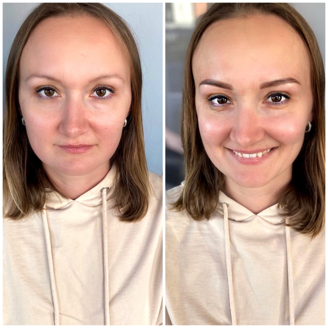 Before and after permanent makeup result