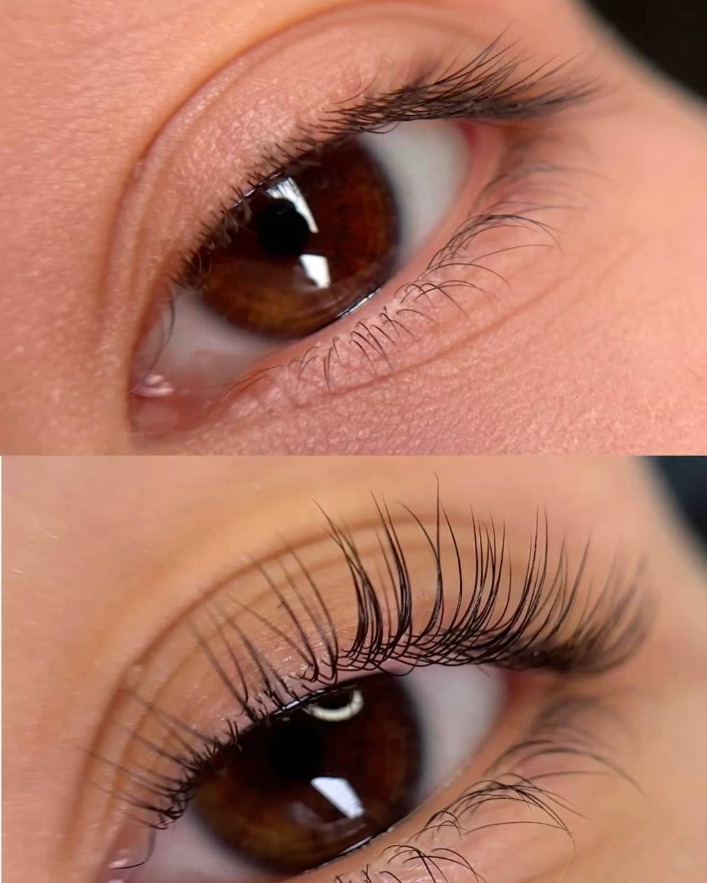 lash lift Valencia before and after style result with natural lashes close up
